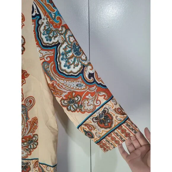 Lucy & Laurel Tunic Blouse Women's SZ L Boho Multicolored Paisley 3/4 Sleeve - Picture 6 of 7